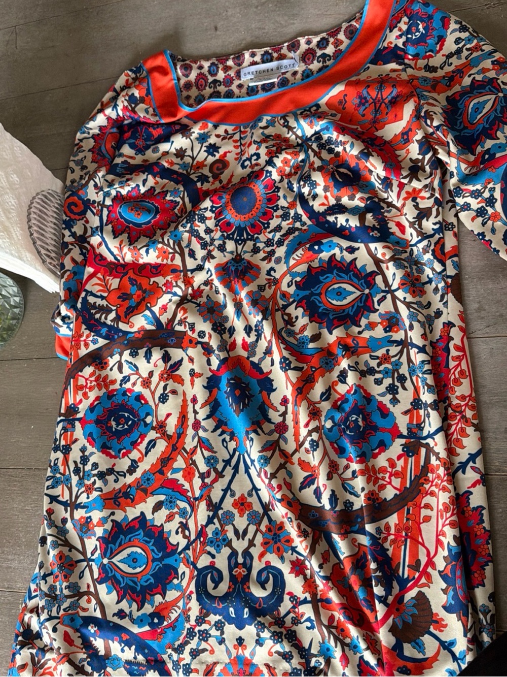 Gretchen Scott Designs Cream Maxi Skirt with Blue and Red Floral Motif